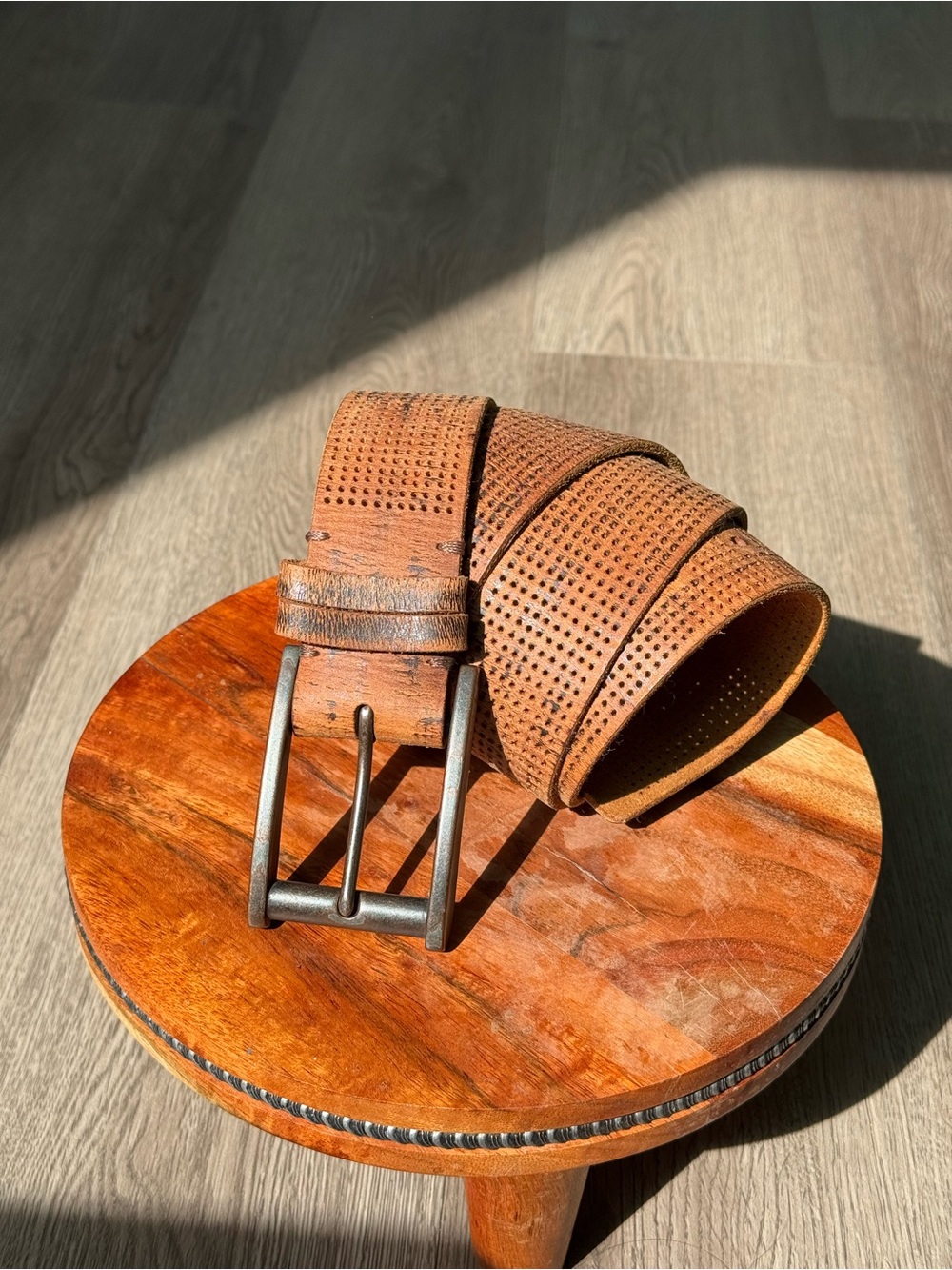 Fossil Genuine Leather Belt Size 36 Brown Perforated Distressed Casual Men’s